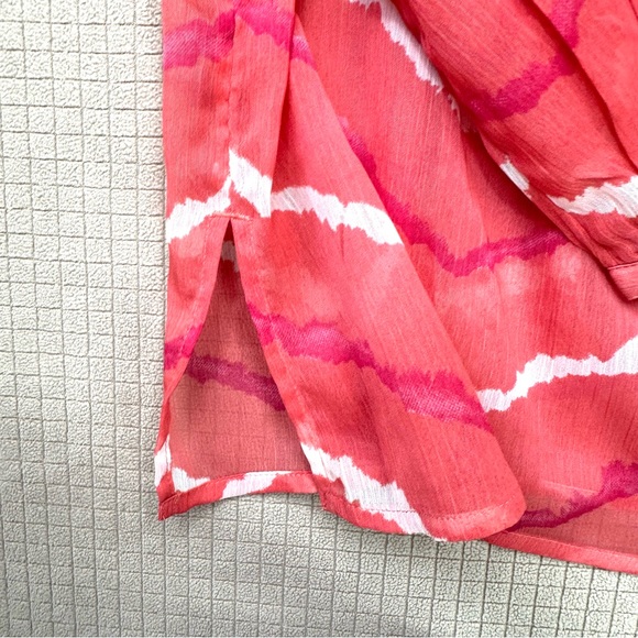 Chicos Semi Sheer Long Sleeve Tunic Top Womens Size 2 (large) Beaded Pink/Orange - Picture 7 of 13